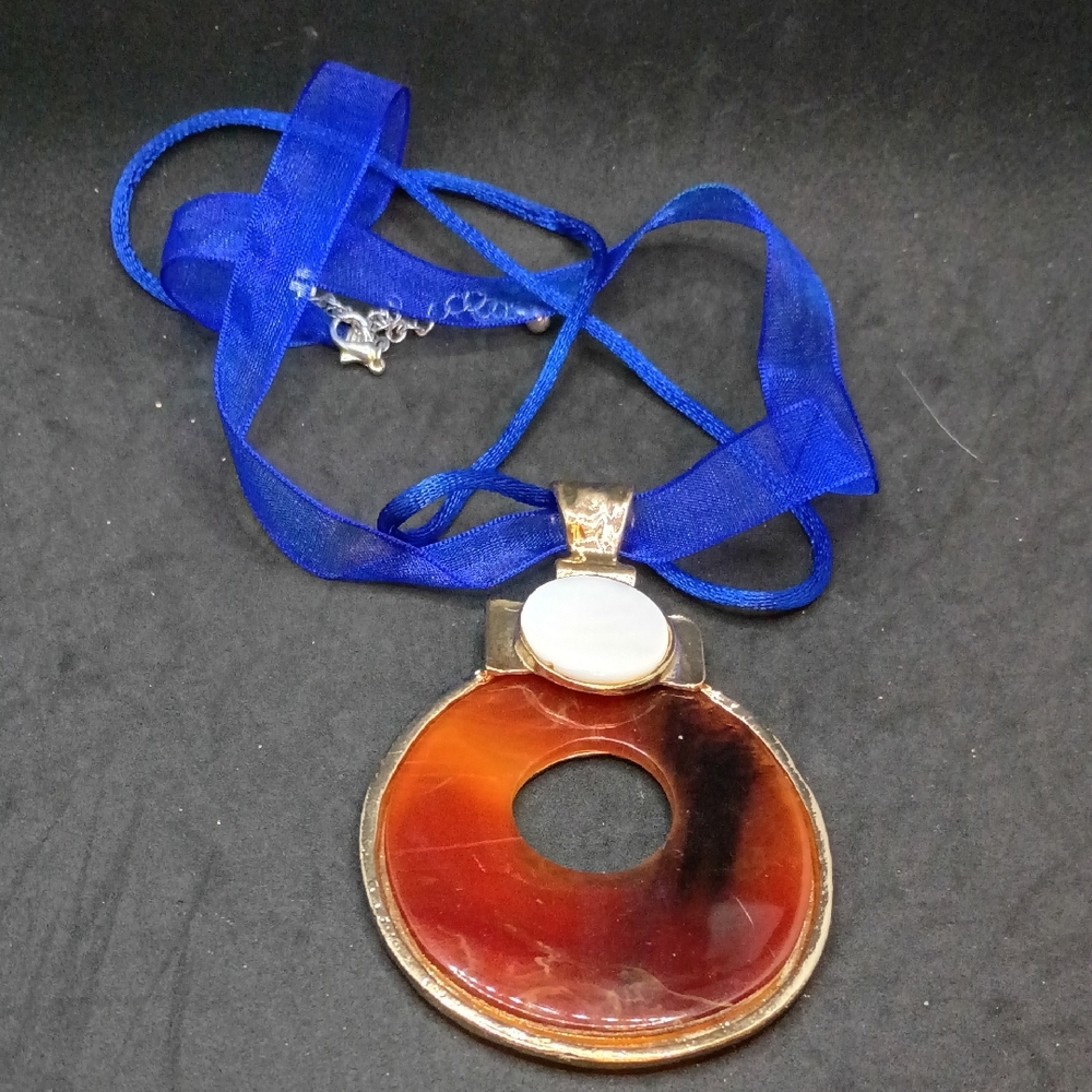 Hand Crafted Brown and Blue Pendant Necklace